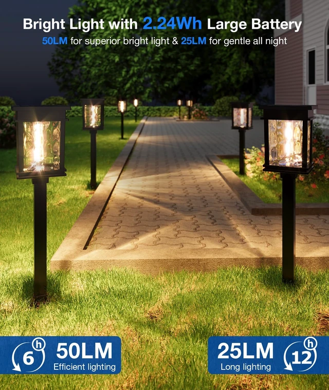 Alt view image 4 of 7 - XMCOSY+ Solar Pathway Lights, 4 Pack 2-in-1 Landscape Lighting for Garden | Warm & Cool White Yard Light, 25/50 LM, Auto On/Off Decor Solar Powered Outdoor Lights for Lawn Walkway Driveway Lights
