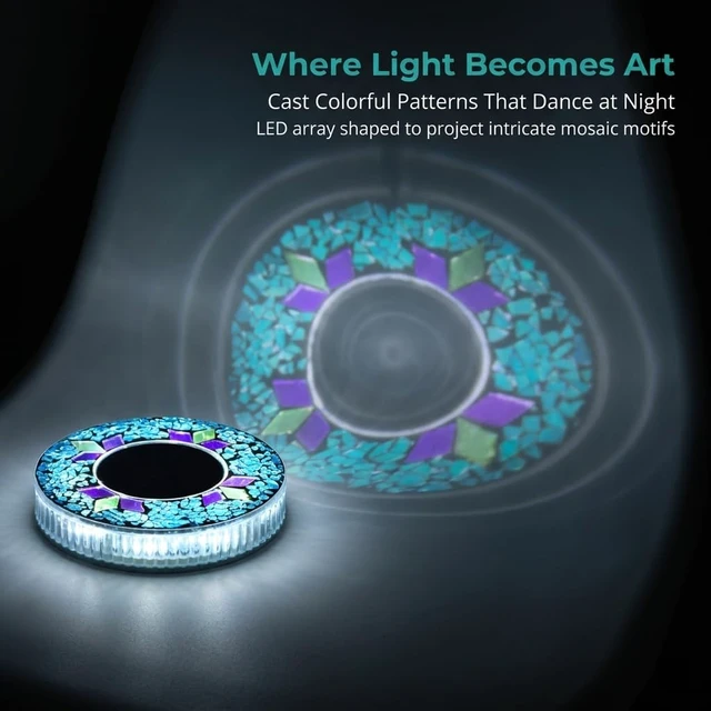 Alt view image 3 of 7 - Depehelp Mosaic Solar Disk Light, Waterproof Outdoor Glass Garden Stake Lighting, Colorful Landscape Yard Decor for Walkway, Patio & Lawn, Auto On/Off Decorative Driveway Lamps Ground Lights (Blue)