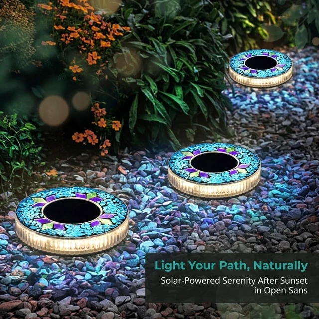 Alt view image 4 of 7 - Depehelp Mosaic Solar Disk Light, Waterproof Outdoor Glass Garden Stake Lighting, Colorful Landscape Yard Decor for Walkway, Patio & Lawn, Auto On/Off Decorative Driveway Lamps Ground Lights (Blue)