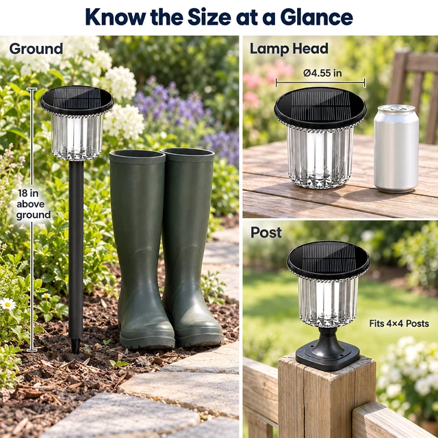 Alt view image 7 of 7 - HaliKin Solar Pathway Lights Outdoor 6 Pack, 3-in-1 Ground Wall Post Mount | Crystal-Cut PC Shade, Garden Yard Driveway Walkway Patio, 6500K/3000K Dual Color, IP65 Waterproof, Dusk To Dawn Auto On/Off