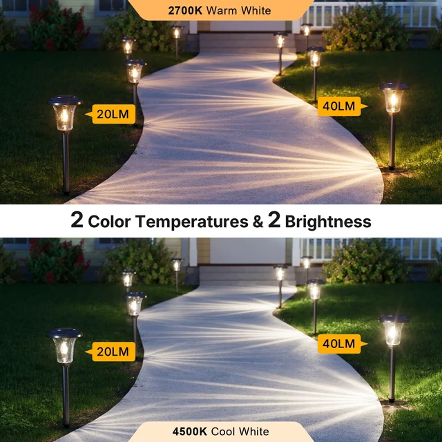 Alt view image 3 of 7 - XMCOSY+ Solar Pathway Lights 4 Pack, Metal Glass Solar Garden Light Outdoor | Bright 20/40LM Landscape Lighting with Warm/Cool White, Solar Powered Waterproof Lights for Yard, Path, Walkway, Driveway