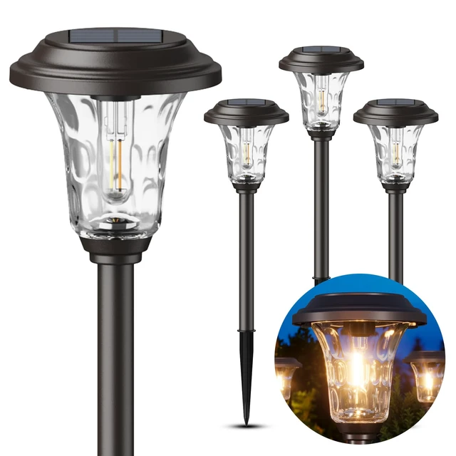 Alt view image 2 of 7 - XMCOSY+ Solar Pathway Lights 4 Pack, Metal Glass Solar Garden Light Outdoor | Bright 20/40LM Landscape Lighting with Warm/Cool White, Solar Powered Waterproof Lights for Yard, Path, Walkway, Driveway