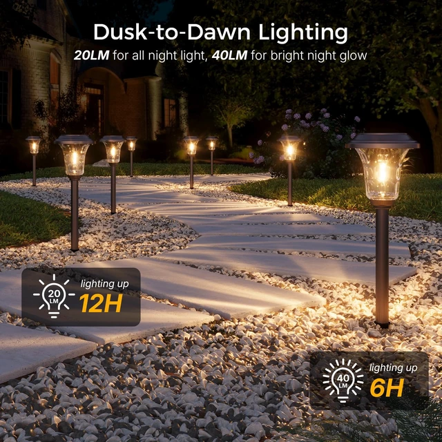 Alt view image 4 of 7 - XMCOSY+ Solar Pathway Lights 4 Pack, Metal Glass Solar Garden Light Outdoor | Bright 20/40LM Landscape Lighting with Warm/Cool White, Solar Powered Waterproof Lights for Yard, Path, Walkway, Driveway