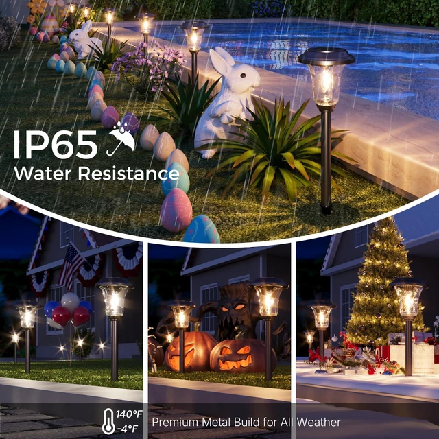 Alt view image 7 of 7 - XMCOSY+ Solar Pathway Lights 4 Pack, Metal Glass Solar Garden Light Outdoor | Bright 20/40LM Landscape Lighting with Warm/Cool White, Solar Powered Waterproof Lights for Yard, Path, Walkway, Driveway