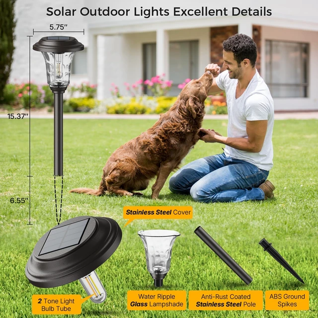 Alt view image 5 of 7 - XMCOSY+ Solar Pathway Lights 4 Pack, Metal Glass Solar Garden Light Outdoor | Bright 20/40LM Landscape Lighting with Warm/Cool White, Solar Powered Waterproof Lights for Yard, Path, Walkway, Driveway