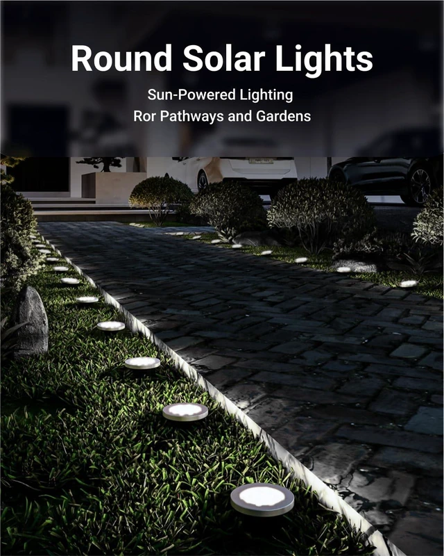 Alt view image 4 of 7 - Sunco 12 Pack Outdoor Solar Pathway Lights, Dusk to Dawn, 7000K | Waterproof LED Landscape Stake Lights for Gardens, Yards, Patios and Decks, with Cross-Spike Ground Mount