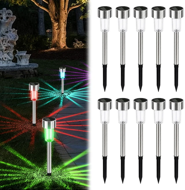 Main image of BESKITROX 10 Pack Stainless Steel Solar Path Lights, Waterproof Auto On/Off LED Landscape Pathway Lights for Outdoor Yard Patio Lawn (Multicolor 10Pack)