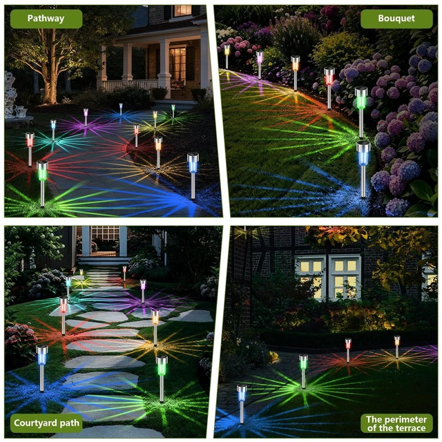 Alt view image 2 of 7 - BESKITROX 10 Pack Stainless Steel Solar Path Lights, Waterproof Auto On/Off LED Landscape Pathway Lights for Outdoor Yard Patio Lawn (Multicolor 10Pack)