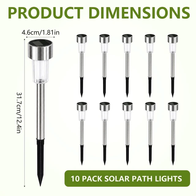 Alt view image 4 of 7 - BESKITROX 10 Pack Stainless Steel Solar Path Lights, Waterproof Auto On/Off LED Landscape Pathway Lights for Outdoor Yard Patio Lawn (Multicolor 10Pack)