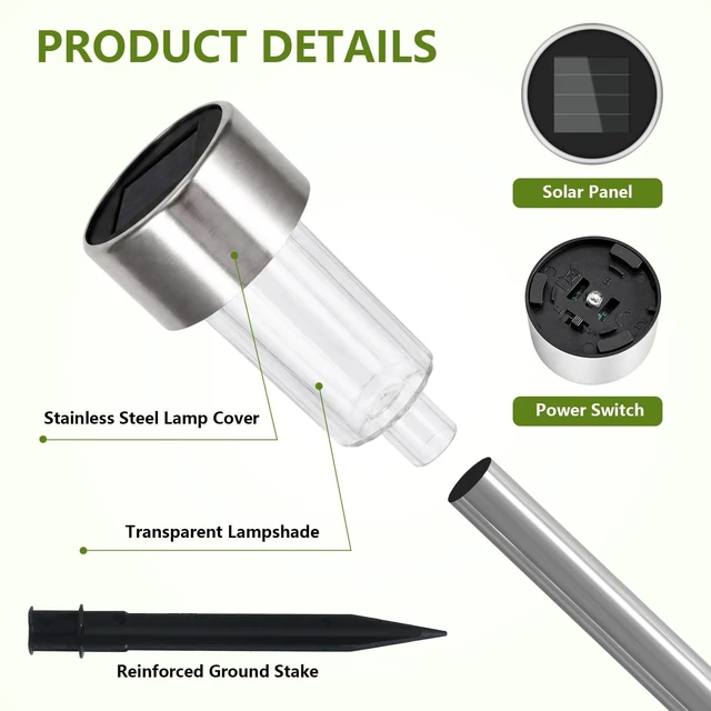 Alt view image 5 of 7 - BESKITROX 10 Pack Stainless Steel Solar Path Lights, Waterproof Auto On/Off LED Landscape Pathway Lights for Outdoor Yard Patio Lawn (Multicolor 10Pack)