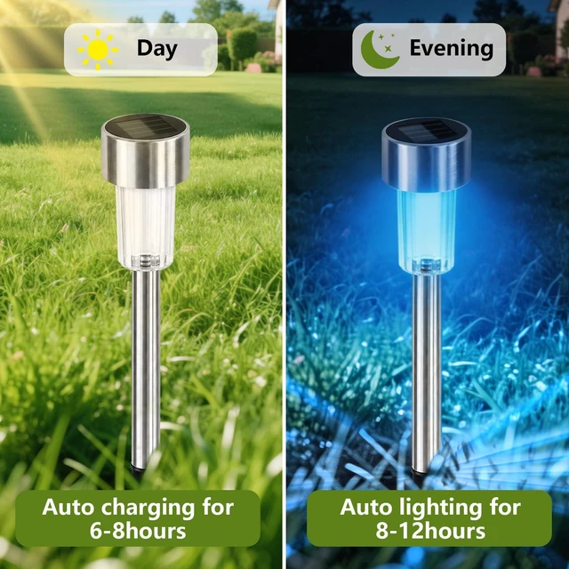 Alt view image 7 of 7 - BESKITROX 10 Pack Stainless Steel Solar Path Lights, Waterproof Auto On/Off LED Landscape Pathway Lights for Outdoor Yard Patio Lawn (Multicolor 10Pack)