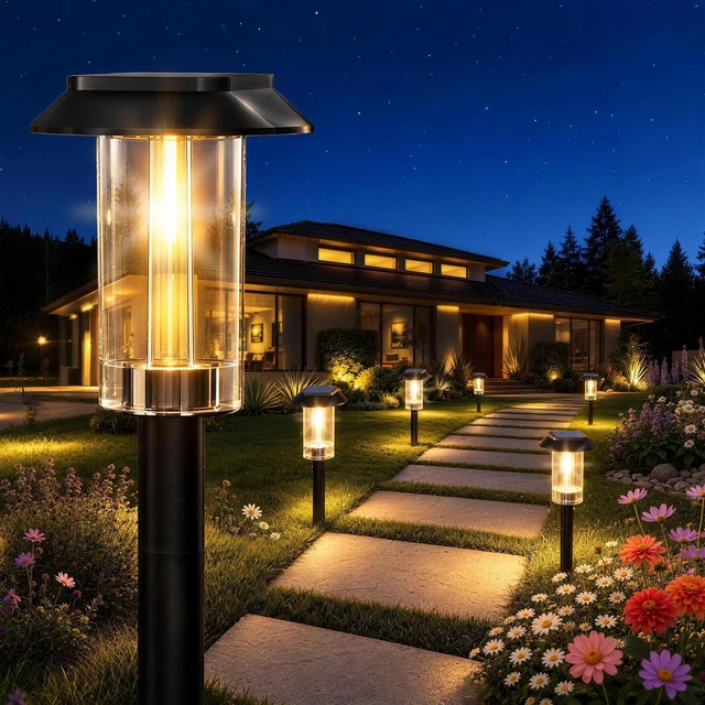 Main image of Likesky Solar Lights Outdoor 12 Pack,Solar Pathway Lights Waterproof | Bright Solar Garden Lights,Plastic Shatterproof Casing,Landscape Lighting for lawn Patio Walkway Yard Driveway,Auto On/Off