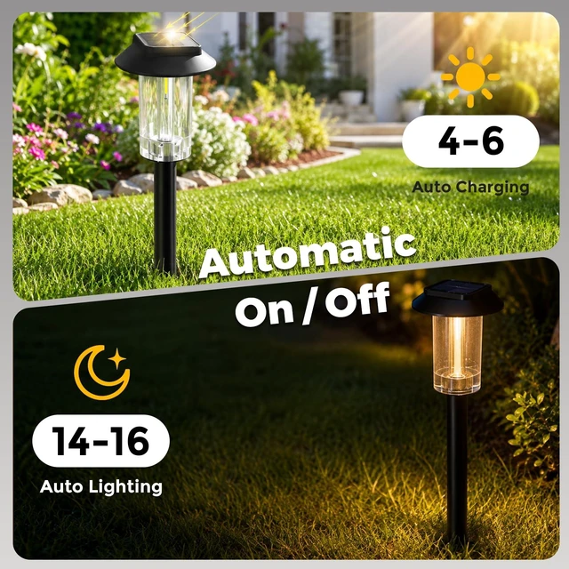 Alt view image 3 of 7 - Likesky Solar Lights Outdoor 12 Pack,Solar Pathway Lights Waterproof | Bright Solar Garden Lights,Plastic Shatterproof Casing,Landscape Lighting for lawn Patio Walkway Yard Driveway,Auto On/Off