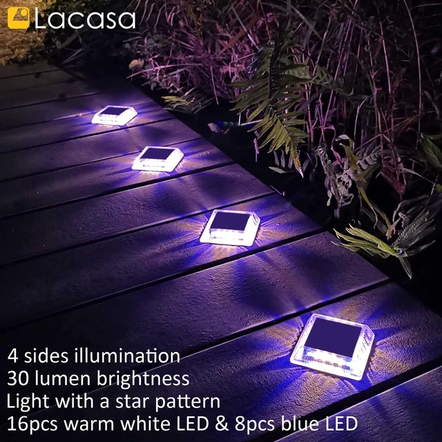 Alt view image 5 of 7 - Lacasa Outdoor Solar Light, 4 Pack 30LM IP68 Waterproof Solar Garden Light Auto On/Off Solar Lighting for Pathways Paths, Mixed Colours (Warm White + Blue Light)