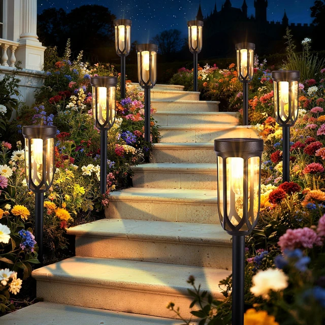 Main image of Lomotech 8 Pack Solar Pathway Lights,Warm White | Solar Lights Outdoor Waterproof, Bright LED Solar Garden Lights for Patio Landscape Lawn Yard Walkway Driveway