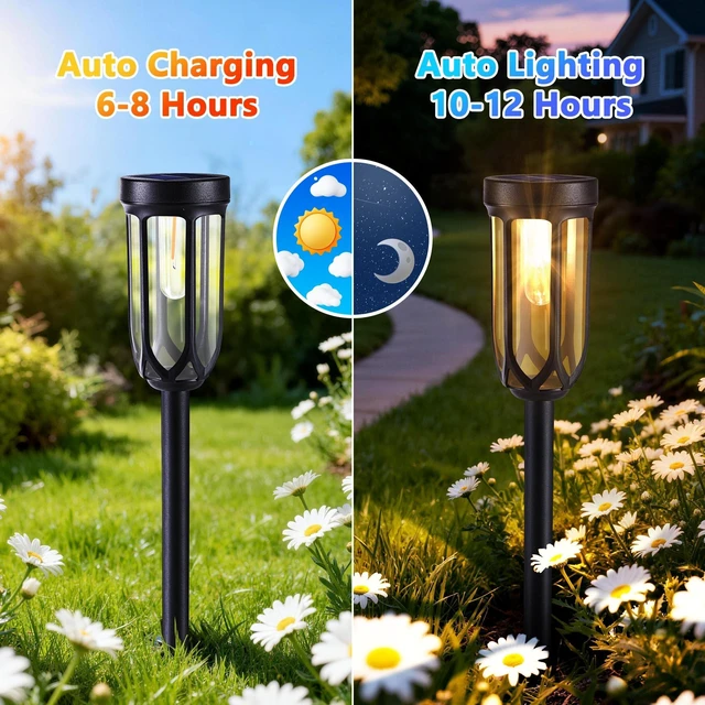 Alt view image 2 of 7 - Lomotech 8 Pack Solar Pathway Lights,Warm White | Solar Lights Outdoor Waterproof, Bright LED Solar Garden Lights for Patio Landscape Lawn Yard Walkway Driveway