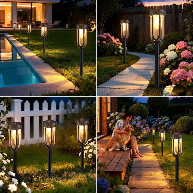 Alt view image 5 of 7 - Lomotech 8 Pack Solar Pathway Lights,Warm White | Solar Lights Outdoor Waterproof, Bright LED Solar Garden Lights for Patio Landscape Lawn Yard Walkway Driveway