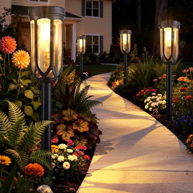 Alt view image 6 of 7 - Lomotech 8 Pack Solar Pathway Lights,Warm White | Solar Lights Outdoor Waterproof, Bright LED Solar Garden Lights for Patio Landscape Lawn Yard Walkway Driveway