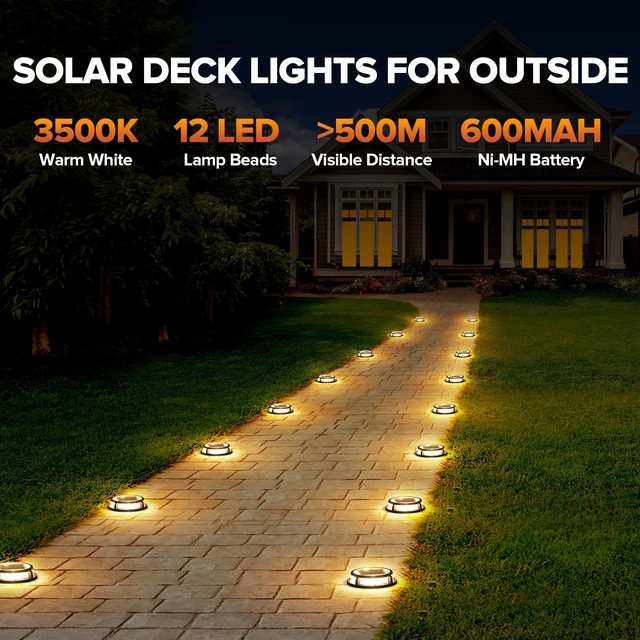 Alt view image 2 of 7 - LUTEC 4 Pack Solar Driveway Lights, 12 LEDs IP67 Waterproof Outdoor Solar Dock Driveway Marker Lights for Step, Sidewalk, Pathway, Patio, Garden(Warm White)