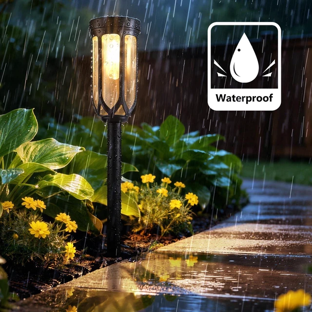 Alt view image 3 of 7 - Lomotech 8 Pack Solar Pathway Lights,Warm White | Solar Lights Outdoor Waterproof, Bright LED Solar Garden Lights for Patio Landscape Lawn Yard Walkway Driveway