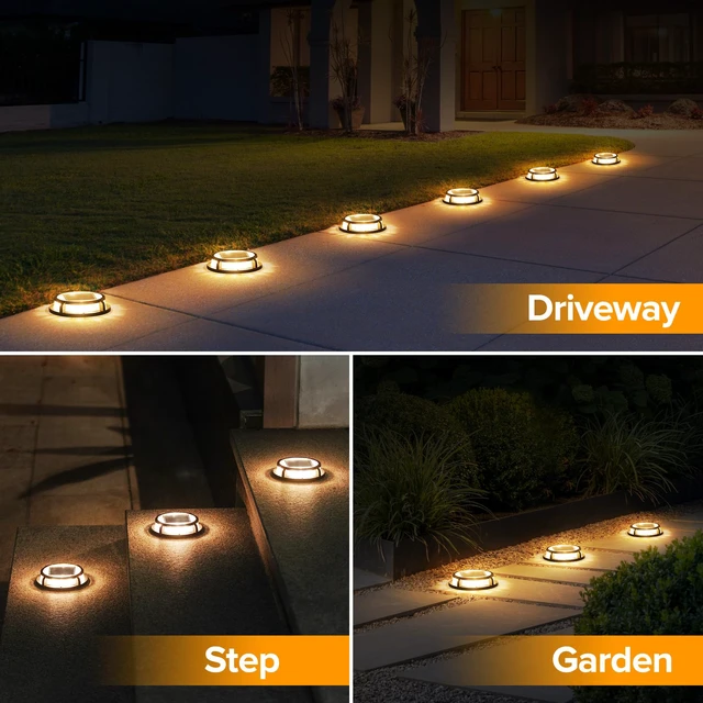 Alt view image 7 of 7 - LUTEC 4 Pack Solar Driveway Lights, 12 LEDs IP67 Waterproof Outdoor Solar Dock Driveway Marker Lights for Step, Sidewalk, Pathway, Patio, Garden(Warm White)