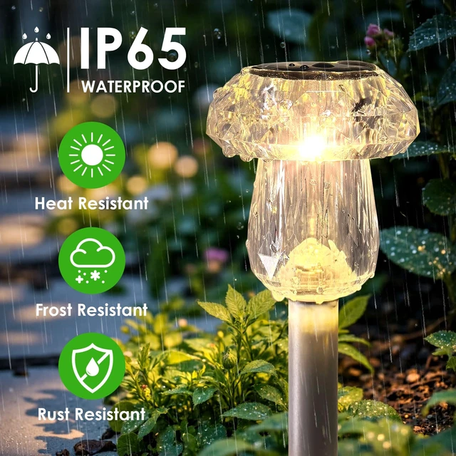 Alt view image 3 of 7 - Mancra Solar Pathway Lights Outdoor, Mushroom Solar Lights Outdoor Waterproof Dusk to Dawn Solar Garden Lights for Yard Walkway Garden Decor