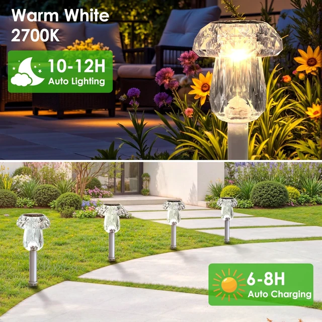 Alt view image 6 of 7 - Mancra Solar Pathway Lights Outdoor, Mushroom Solar Lights Outdoor Waterproof Dusk to Dawn Solar Garden Lights for Yard Walkway Garden Decor