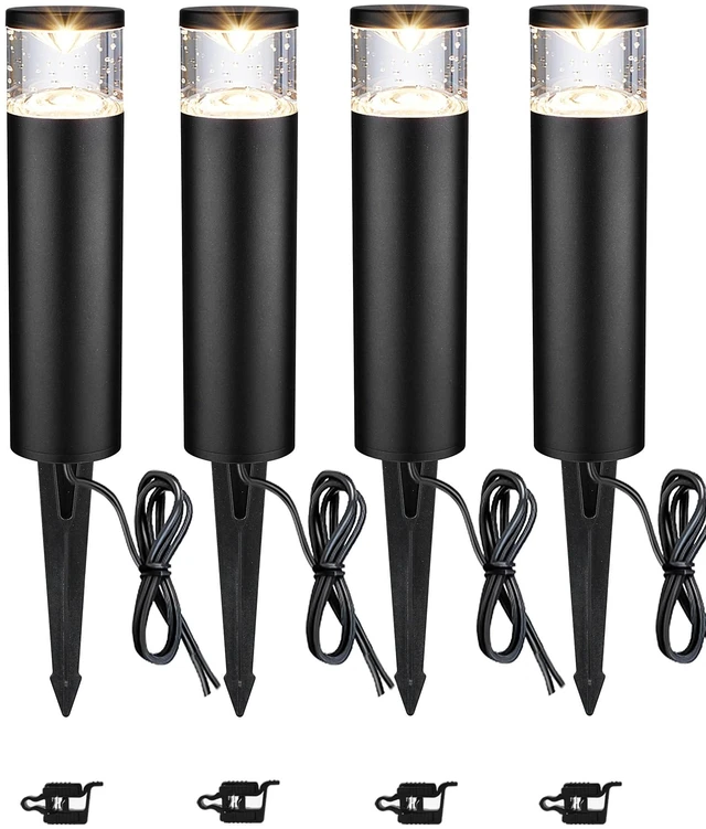Main image of 4Pack Low Voltage Bollard Landscape Lights, 12V Aluminum Path light | 5W 3000K Warm White Electric Outdoor Garden Light, 50000H Waterproof Bubble Lights, Wired LED Lawn Walkway Light, ETL Listed
