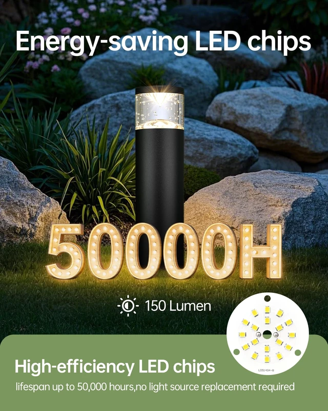 Alt view image 5 of 7 - 4Pack Low Voltage Bollard Landscape Lights, 12V Aluminum Path light | 5W 3000K Warm White Electric Outdoor Garden Light, 50000H Waterproof Bubble Lights, Wired LED Lawn Walkway Light, ETL Listed
