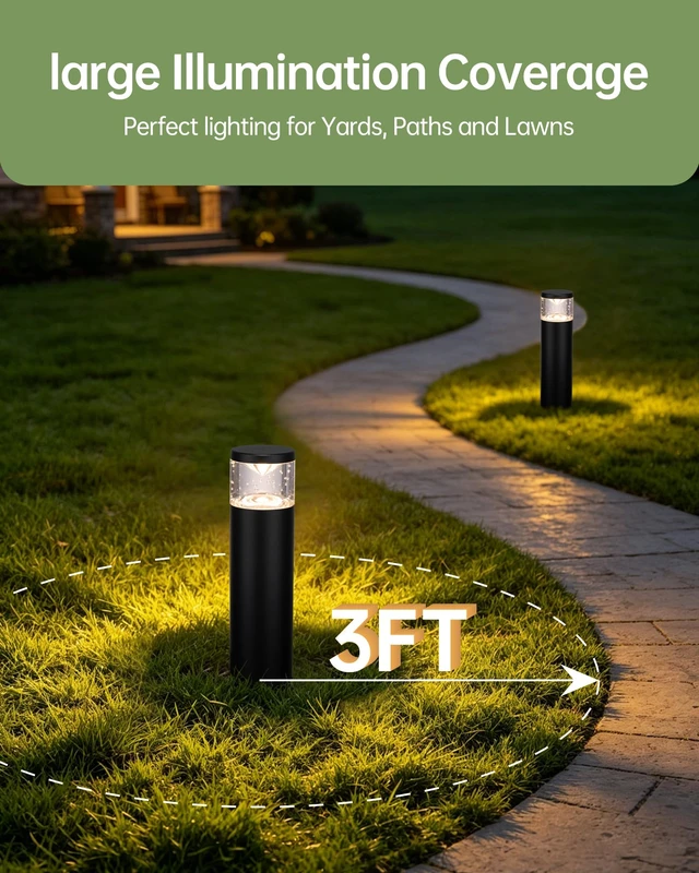 Alt view image 7 of 7 - 4Pack Low Voltage Bollard Landscape Lights, 12V Aluminum Path light | 5W 3000K Warm White Electric Outdoor Garden Light, 50000H Waterproof Bubble Lights, Wired LED Lawn Walkway Light, ETL Listed