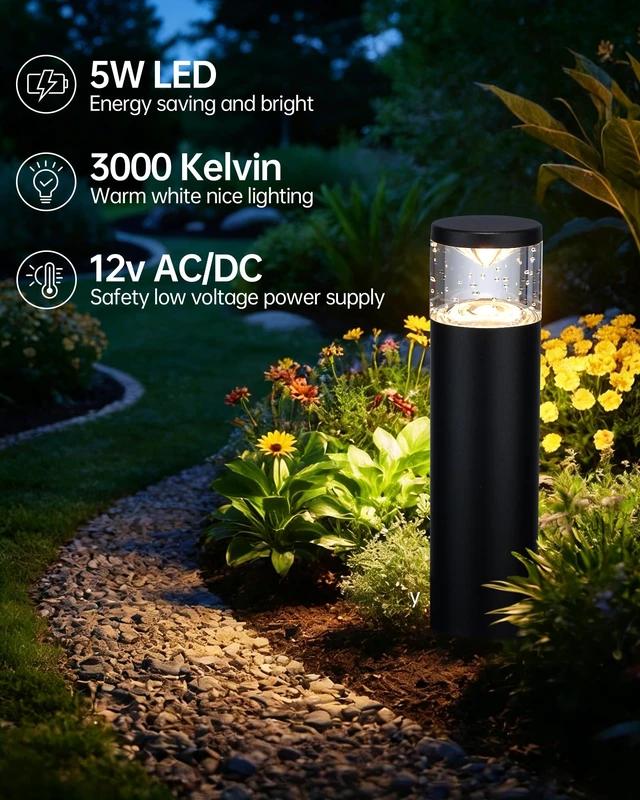 Alt view image 2 of 7 - 4Pack Low Voltage Bollard Landscape Lights, 12V Aluminum Path light | 5W 3000K Warm White Electric Outdoor Garden Light, 50000H Waterproof Bubble Lights, Wired LED Lawn Walkway Light, ETL Listed