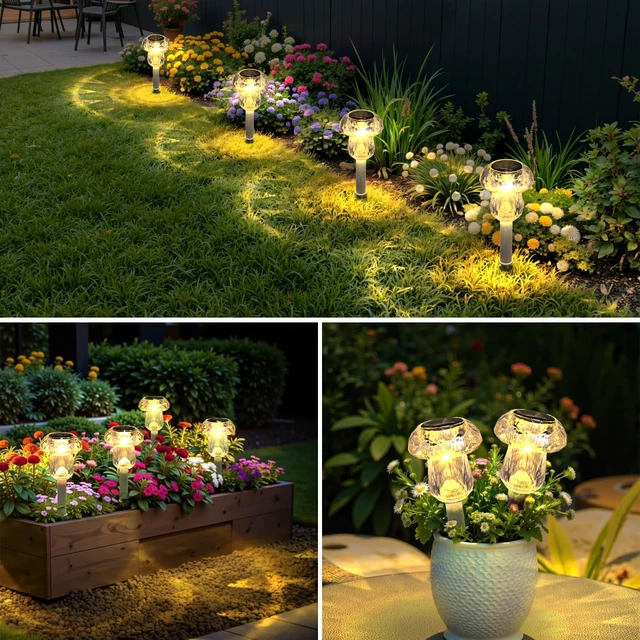 Alt view image 7 of 7 - Mancra Solar Pathway Lights Outdoor, Mushroom Solar Lights Outdoor Waterproof Dusk to Dawn Solar Garden Lights for Yard Walkway Garden Decor