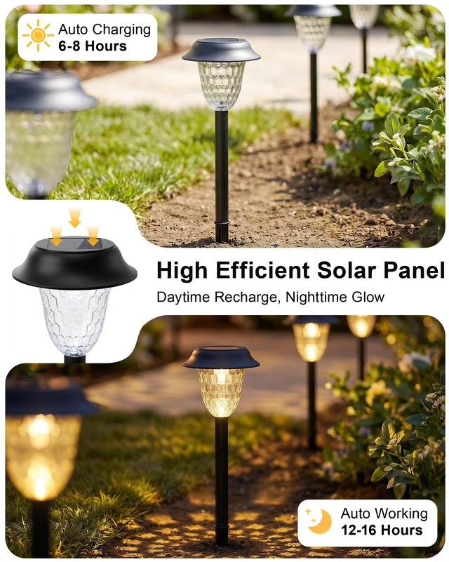 Alt view image 6 of 7 - DELITOR 8 Pack Solar Pathway Lights Outdoor,LED Warm White | IP65 Waterproof, Auto On/Off, Long-Lasting Solar Lights Outdoor for Yard, Path, Walkway, Garden, Outside Landscape Lighting