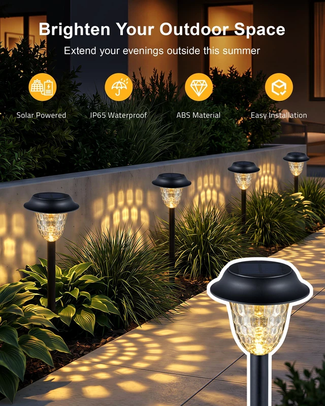 Alt view image 7 of 7 - DELITOR 8 Pack Solar Pathway Lights Outdoor,LED Warm White | IP65 Waterproof, Auto On/Off, Long-Lasting Solar Lights Outdoor for Yard, Path, Walkway, Garden, Outside Landscape Lighting