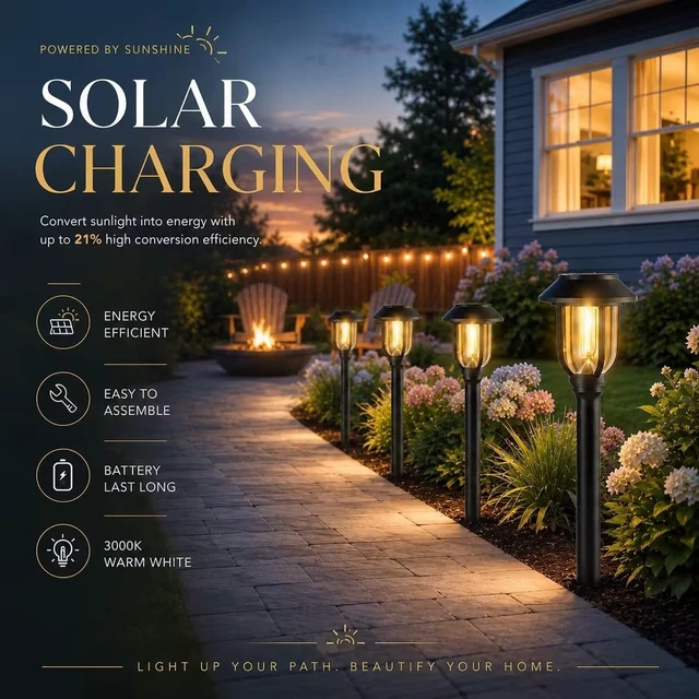 Alt view image 2 of 7 - DOESLAG Solar Lights Outdoor 12 Pack, Solar Pathway Lights Warm White, Waterproof Auto On/Off Solar Powered Garden Lights for Yard Landscape, Walkway, Path, Driveway Decor