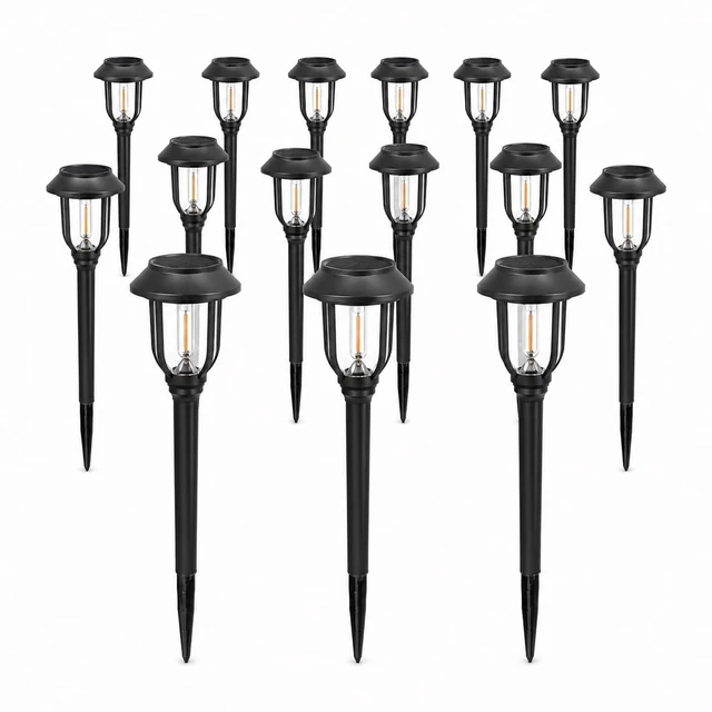 Alt view image 3 of 7 - DOESLAG Solar Lights Outdoor 12 Pack, Solar Pathway Lights Warm White, Waterproof Auto On/Off Solar Powered Garden Lights for Yard Landscape, Walkway, Path, Driveway Decor