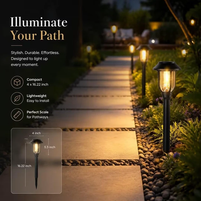 Alt view image 4 of 7 - DOESLAG Solar Lights Outdoor 12 Pack, Solar Pathway Lights Warm White, Waterproof Auto On/Off Solar Powered Garden Lights for Yard Landscape, Walkway, Path, Driveway Decor