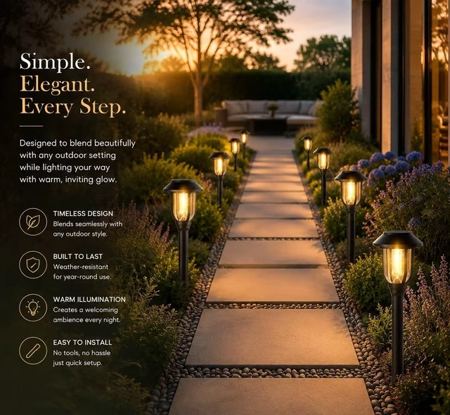 Alt view image 6 of 7 - DOESLAG Solar Lights Outdoor 12 Pack, Solar Pathway Lights Warm White, Waterproof Auto On/Off Solar Powered Garden Lights for Yard Landscape, Walkway, Path, Driveway Decor