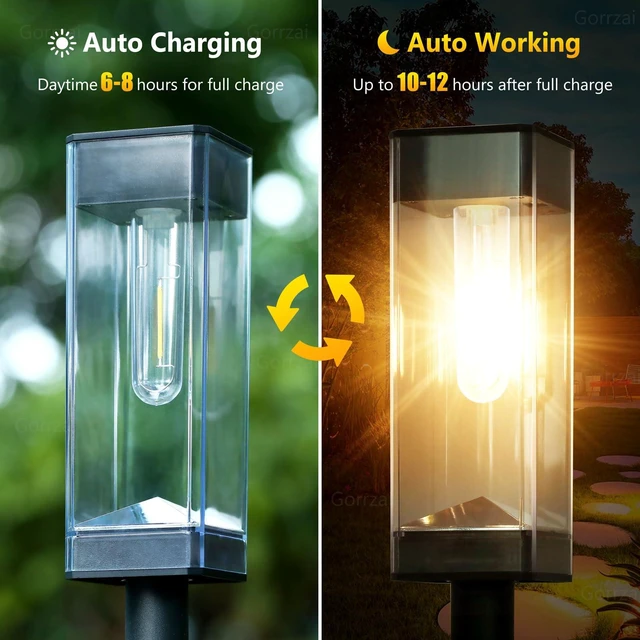 Alt view image 5 of 7 - Gorrzai Solar Pathway Lights Outdoor Waterproof Landscape Lighting 4 Pack | Solar Lights Outdoor for Yard Driveway Garden Walkway Lawn Path Decor, Auto On/Off, LED Bright Tungsten Filament Bulb