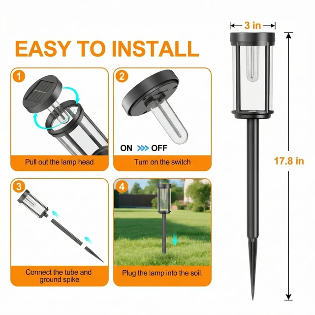 Alt view image 3 of 7 - Sparkblaze Solar Pathway Lights Outdoor, 12 Pack, Warm White | Modern Classic, Auto On/Off, For Yard, Lawn, Patio, Walkway, Waterproof, Solar Stake Lights