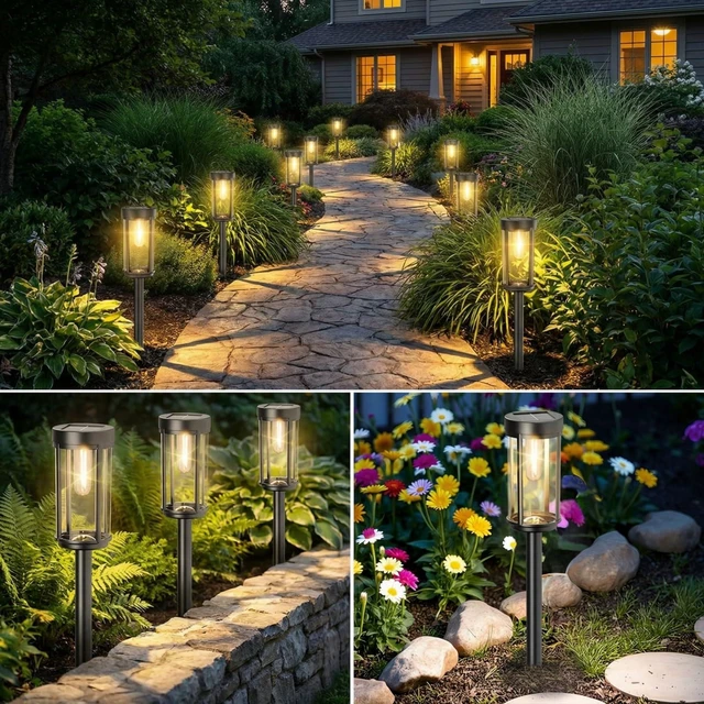 Alt view image 4 of 7 - Sparkblaze Solar Pathway Lights Outdoor, 12 Pack, Warm White | Modern Classic, Auto On/Off, For Yard, Lawn, Patio, Walkway, Waterproof, Solar Stake Lights
