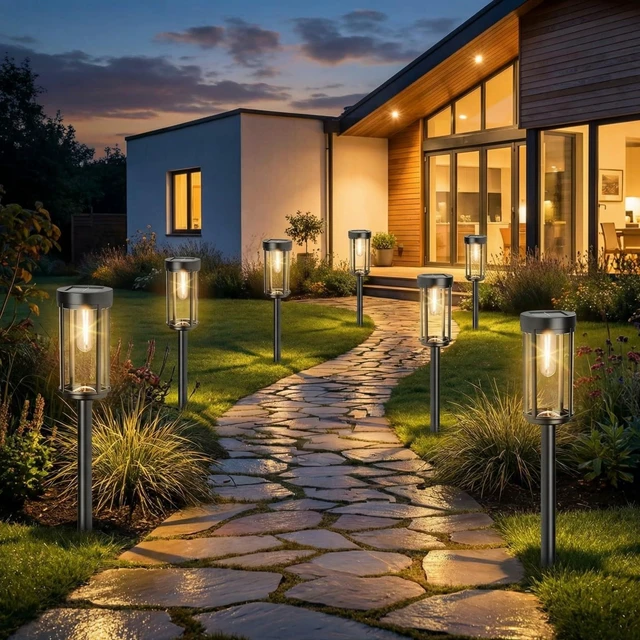 Alt view image 7 of 7 - Sparkblaze Solar Pathway Lights Outdoor, 12 Pack, Warm White | Modern Classic, Auto On/Off, For Yard, Lawn, Patio, Walkway, Waterproof, Solar Stake Lights