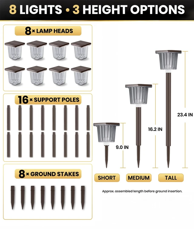Alt view image 7 of 7 - ALFIOT Solar Lights Outdoor, 8 Pack, Switchable Warm & Cool White, IP65 | For garden paths, solar garden lights offer warm/cool white switching on each light and 1228 h runtime after a full charge