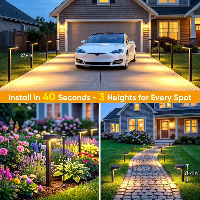 Alt view image 7 of 7 - NFEVER Solar Pathway Lights Outdoor: 8 Pack 80LM Bright Walkway Lighting | 27.4-in Max Height with 3 Adjustable Levels - IP65 Waterproof 12H Lasting - 2700K Warm White 2 Modes Garden Driveway Clearly