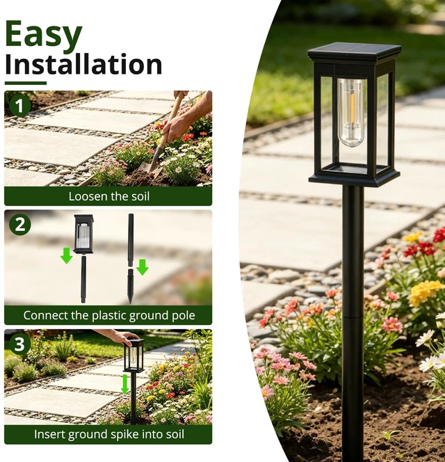 Alt view image 6 of 7 - Solar Lights Outdoor Garden Lights Solar Pathway Lights, Waterproof 3000K | solar charging, auto dusk-to-dawn shatterproof high-capacity batterydust & water protectionQuick installation