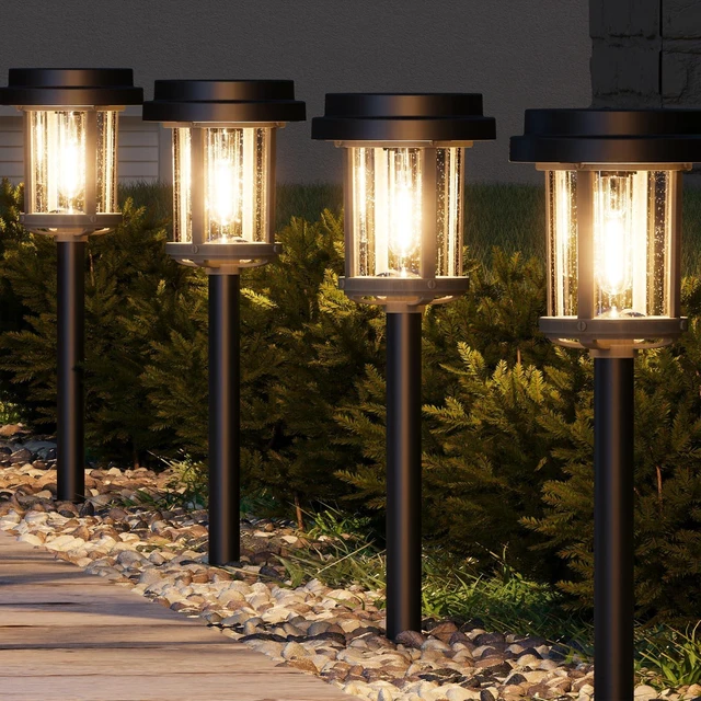 Main image of XMCOSY+ Solar Pathway Lights, 6 Pack Garden Solar Powered Outdoor Lights | 10H All-Night, 20LM Bright Warm White Lighting, Metal Bubble Glass, Auto On/Off Solar Powered for Walkway Driveway