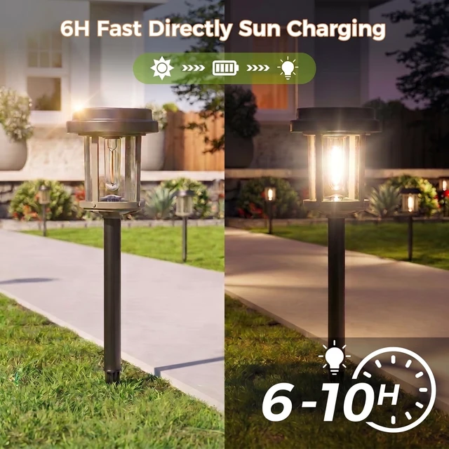 Alt view image 3 of 7 - XMCOSY+ Solar Pathway Lights, 6 Pack Garden Solar Powered Outdoor Lights | 10H All-Night, 20LM Bright Warm White Lighting, Metal Bubble Glass, Auto On/Off Solar Powered for Walkway Driveway