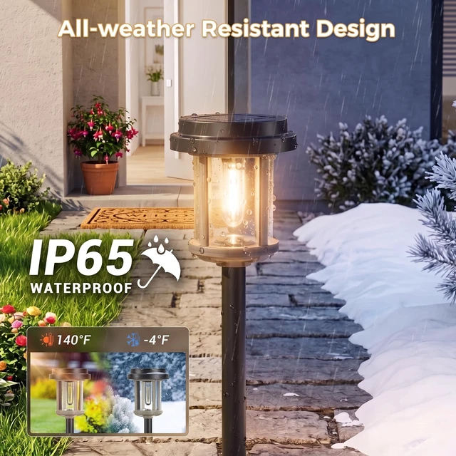 Alt view image 5 of 7 - XMCOSY+ Solar Pathway Lights, 6 Pack Garden Solar Powered Outdoor Lights | 10H All-Night, 20LM Bright Warm White Lighting, Metal Bubble Glass, Auto On/Off Solar Powered for Walkway Driveway