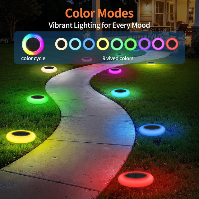 Alt view image 3 of 7 - Lightonight Solar Path Lights 6 Pack Waterproof, Color Changing | Remote Control Dusk to Dawn Outdoor Landscape Lighting, RGB Colored Solar Lights Outdoor for Garden, Patio, Walkway and Yard