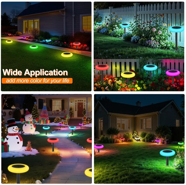Alt view image 7 of 7 - Lightonight Solar Path Lights 6 Pack Waterproof, Color Changing | Remote Control Dusk to Dawn Outdoor Landscape Lighting, RGB Colored Solar Lights Outdoor for Garden, Patio, Walkway and Yard